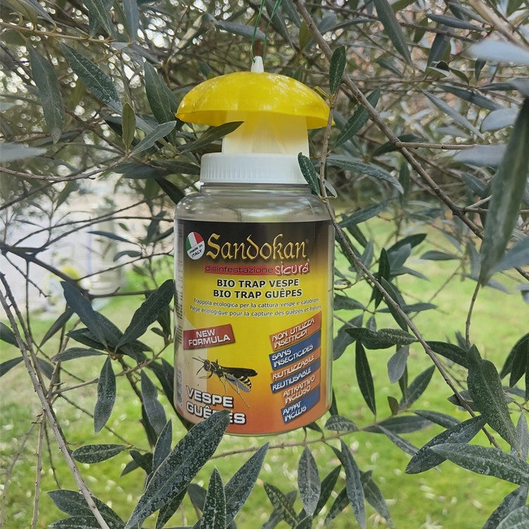 Sandokan, Bio Trap Trappola per Vespe e Calabroni Ecologica, Kit Completo 30g (3 Ricariche di Attrattivo Naturale da 10g), Trappole per Vespe da Giardino Riutilizzabili, Made in Italy