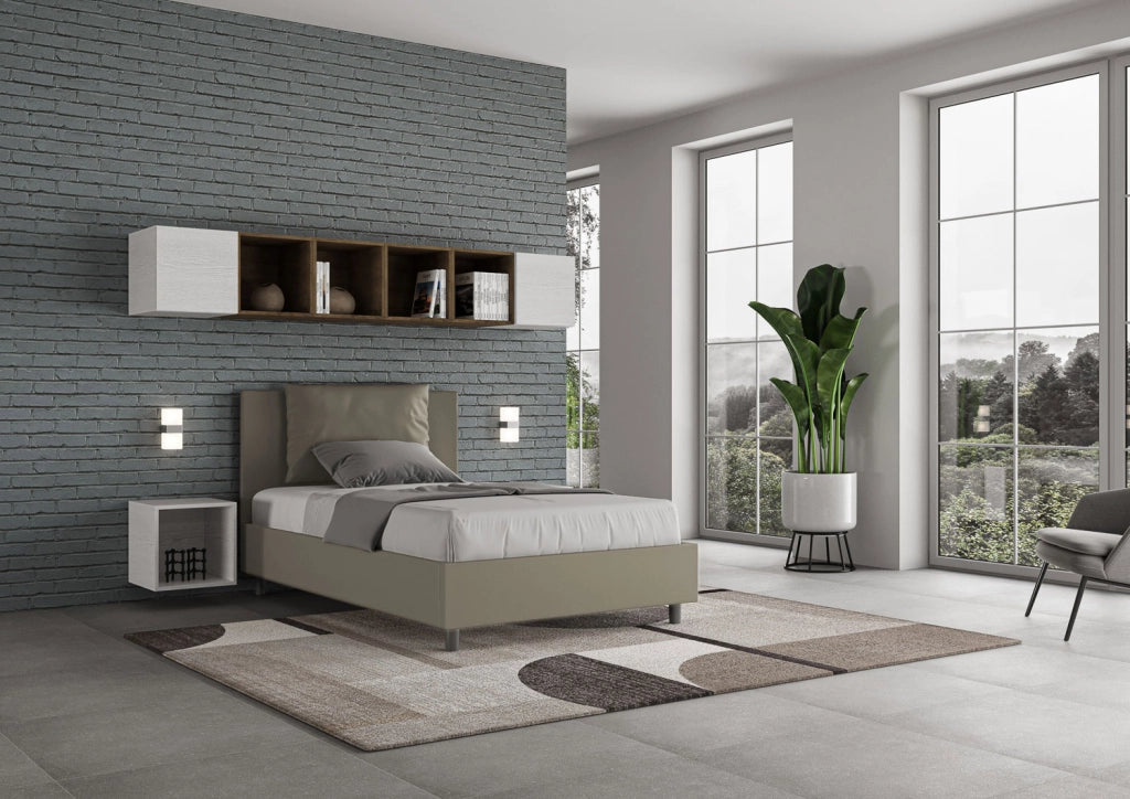 BS COM Letto una piazza e mezza con rete imbottito 120x210 similpelle cappuccino