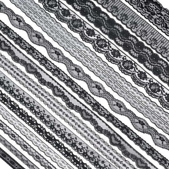 Decorazione con Lint a Tendenza - 15 Rolli - Nero - Disegno di Fiori - Lint Decorativo - Invito di Matrimonio - Sarto - Confezione di Regalo - 2,5 Yard/Rol - Lint Decorativo
