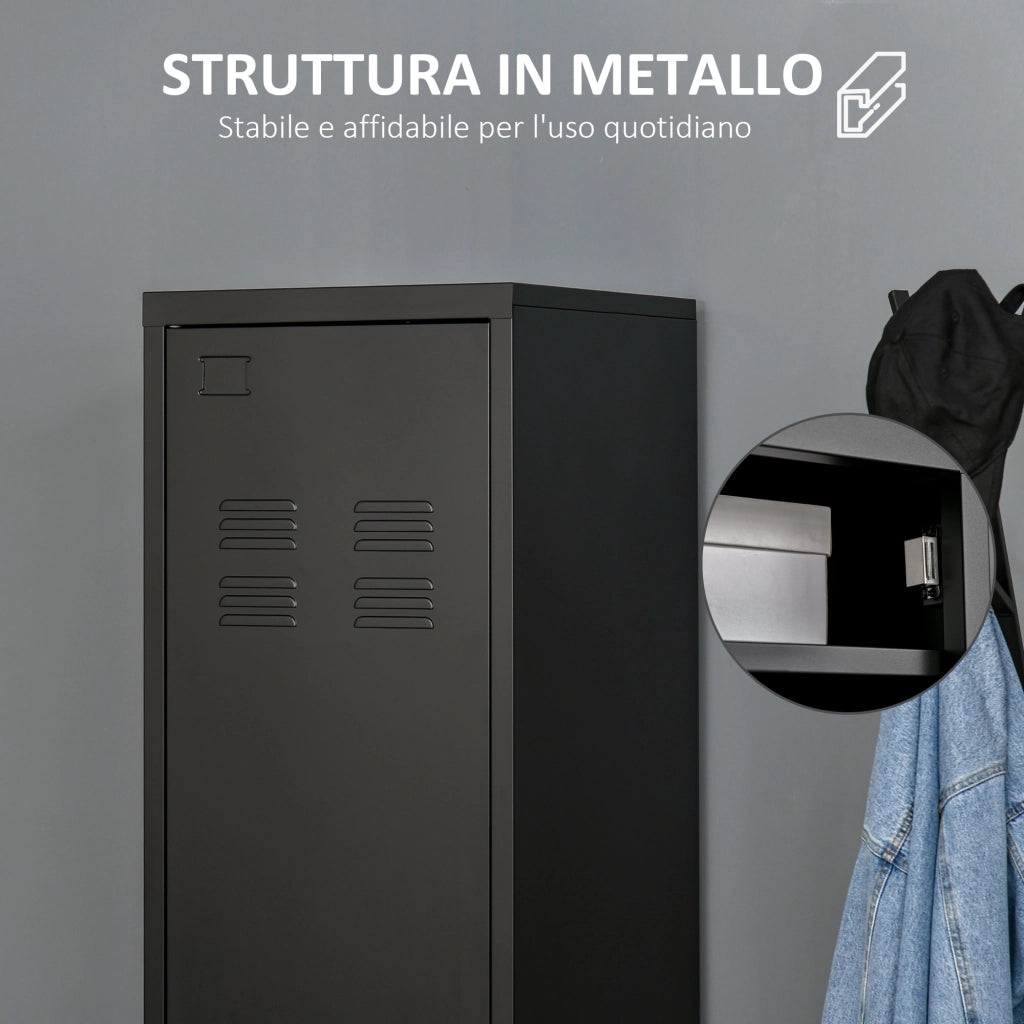 Armadietto Metallico Stile Industriale a un'Anta per Ingresso e Camera, 43x50x180cm, Nero