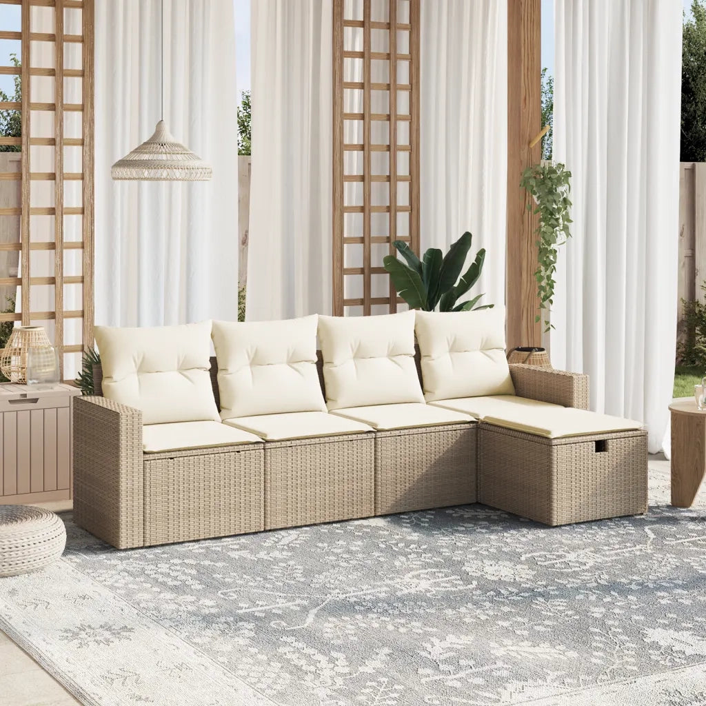 Set Divano da Giardino 5 pz con Cuscini Beige in Polyrattan 3263464