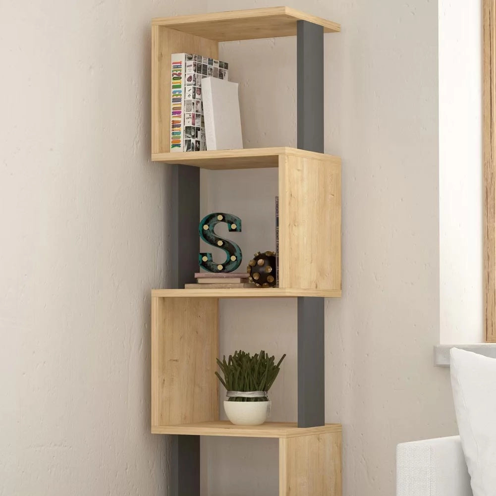 Libreria Design Moderna Scaffale Modulare 5 Ripiani 161x35x30cm Ufficio Oak Grey