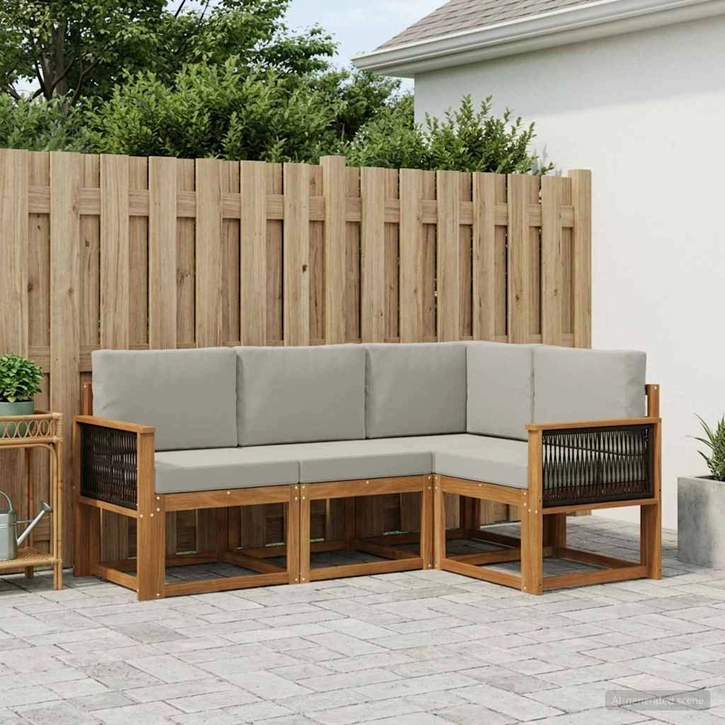 Set di divani da esterno 4 pz Naturale e Grigio Chiaro 3385172