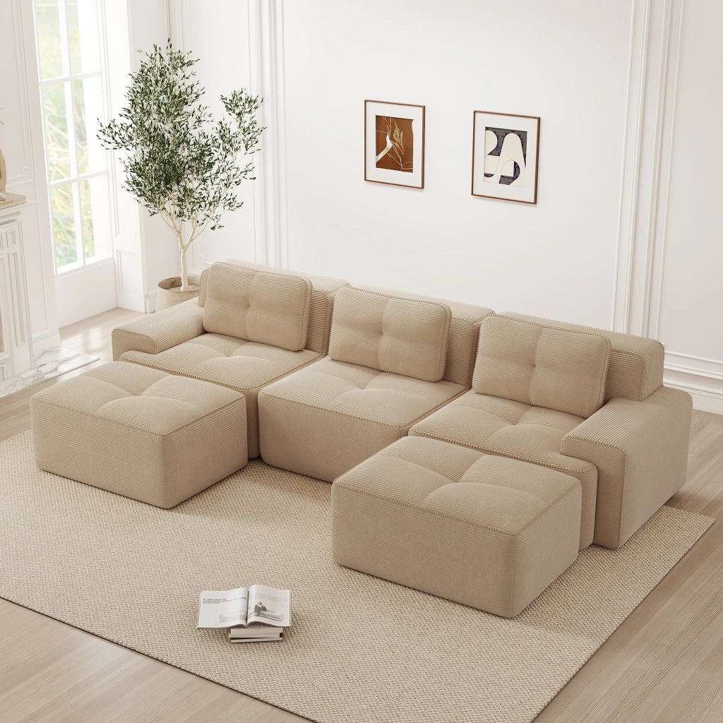 Divano modulare Cloud - Zephmum- U-forma 3 posti velluto beige senza montaggio
