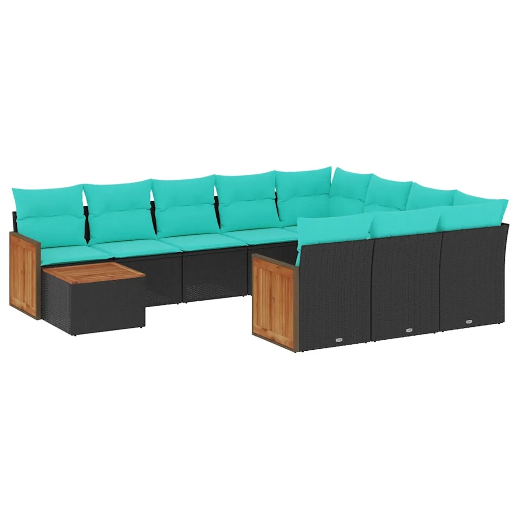Set Divani da Giardino 11 pz con Cuscini Nero in Polyrattan 3228045