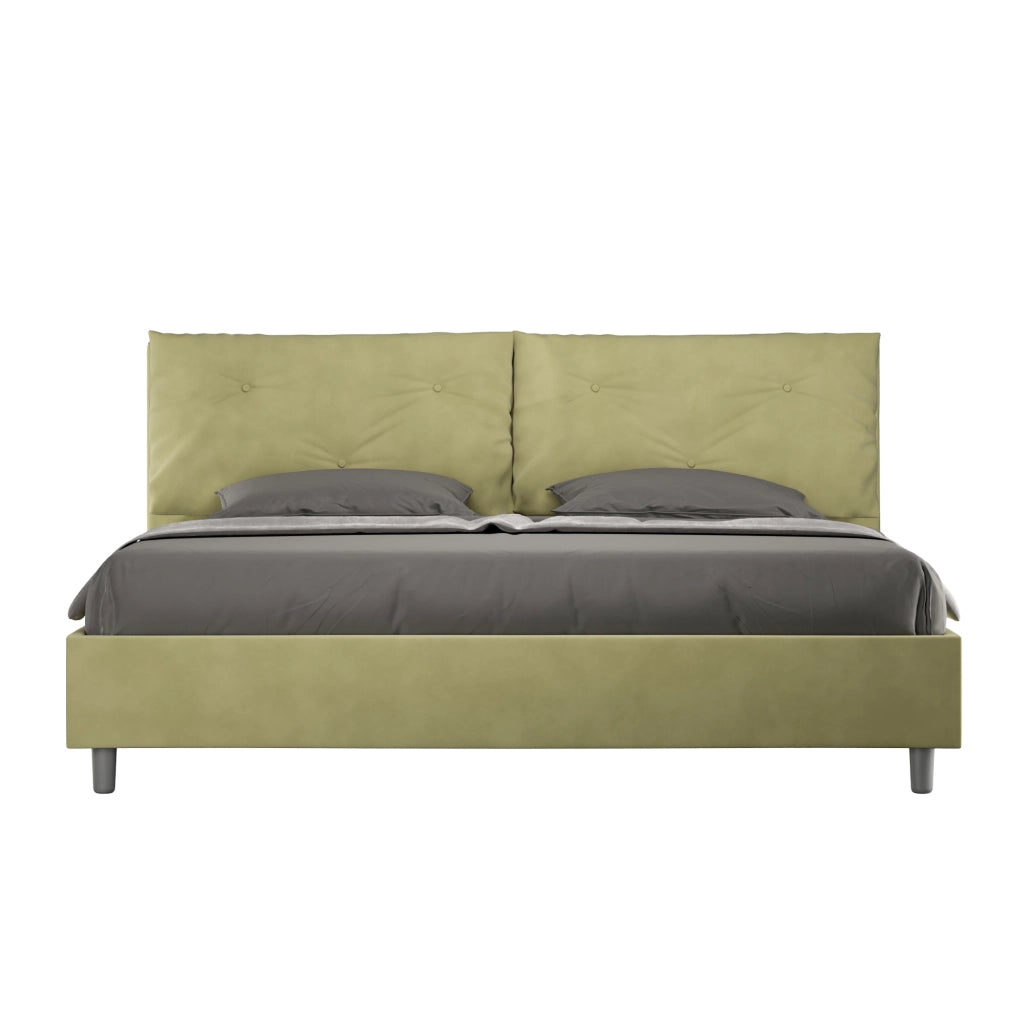 BS COM Letto matrimoniale king size con rete imbottito 190x200 microfibra tè verde Large