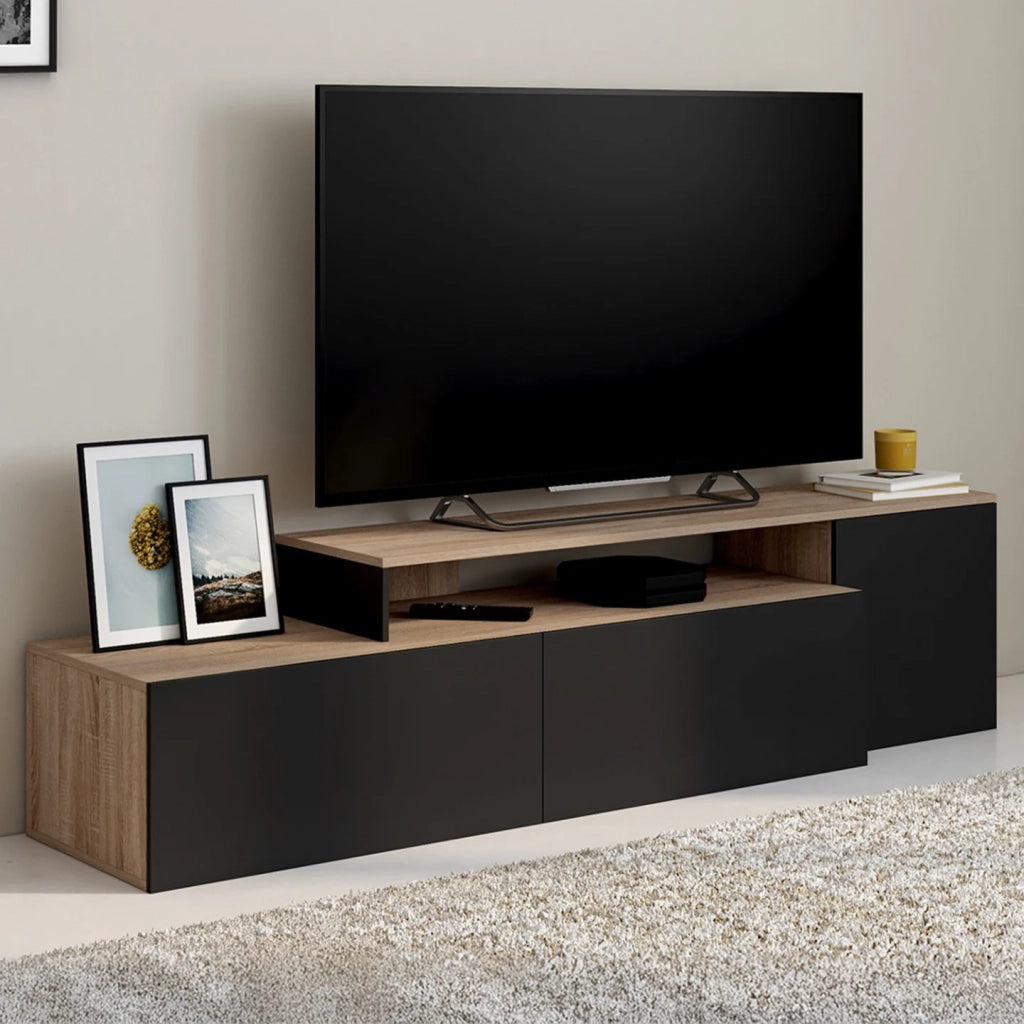 IDMarket - BASILE mobile TV angolare modulare da 180-240 cm in legno e nero