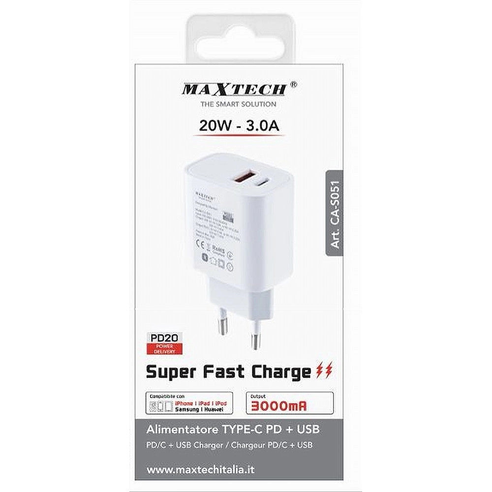 Trade Shop - Caricatore Alimentatore Type-c Pd + Usb 3a 20w Per Samsung Huawei Iphone Ca-s051 -
