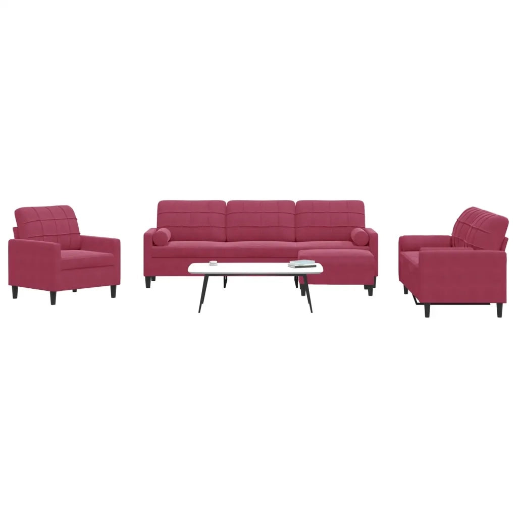Set di Divani 4 pz con Cuscini e Rinforzi Rosso Vino in Velluto 3278465