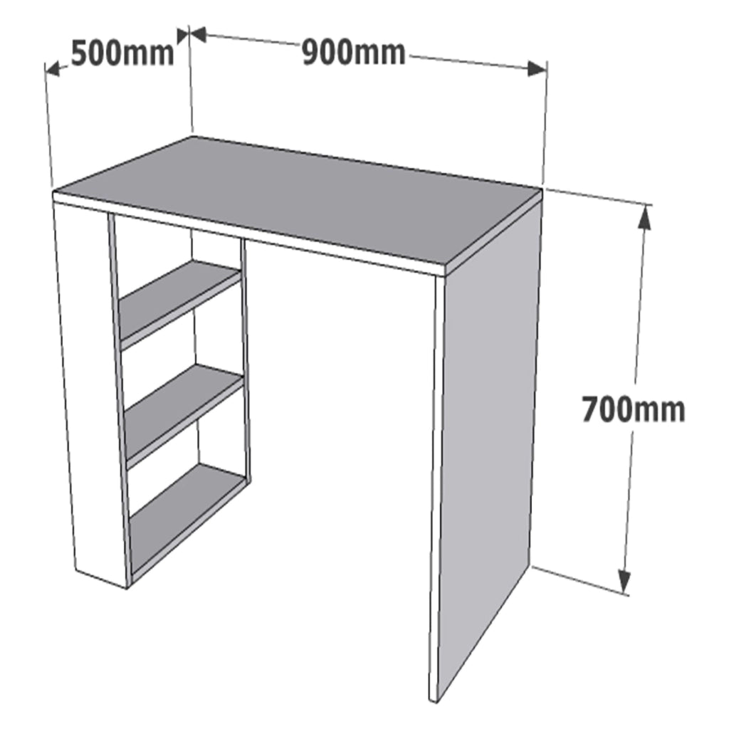 Cancello, Scrivania 3 Ripiani, 90x50x70h cm Marrone Noce