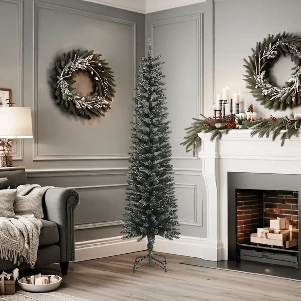 Albero di Natale Artificiale Sottile con Base Verde 180 cm PVC 345185