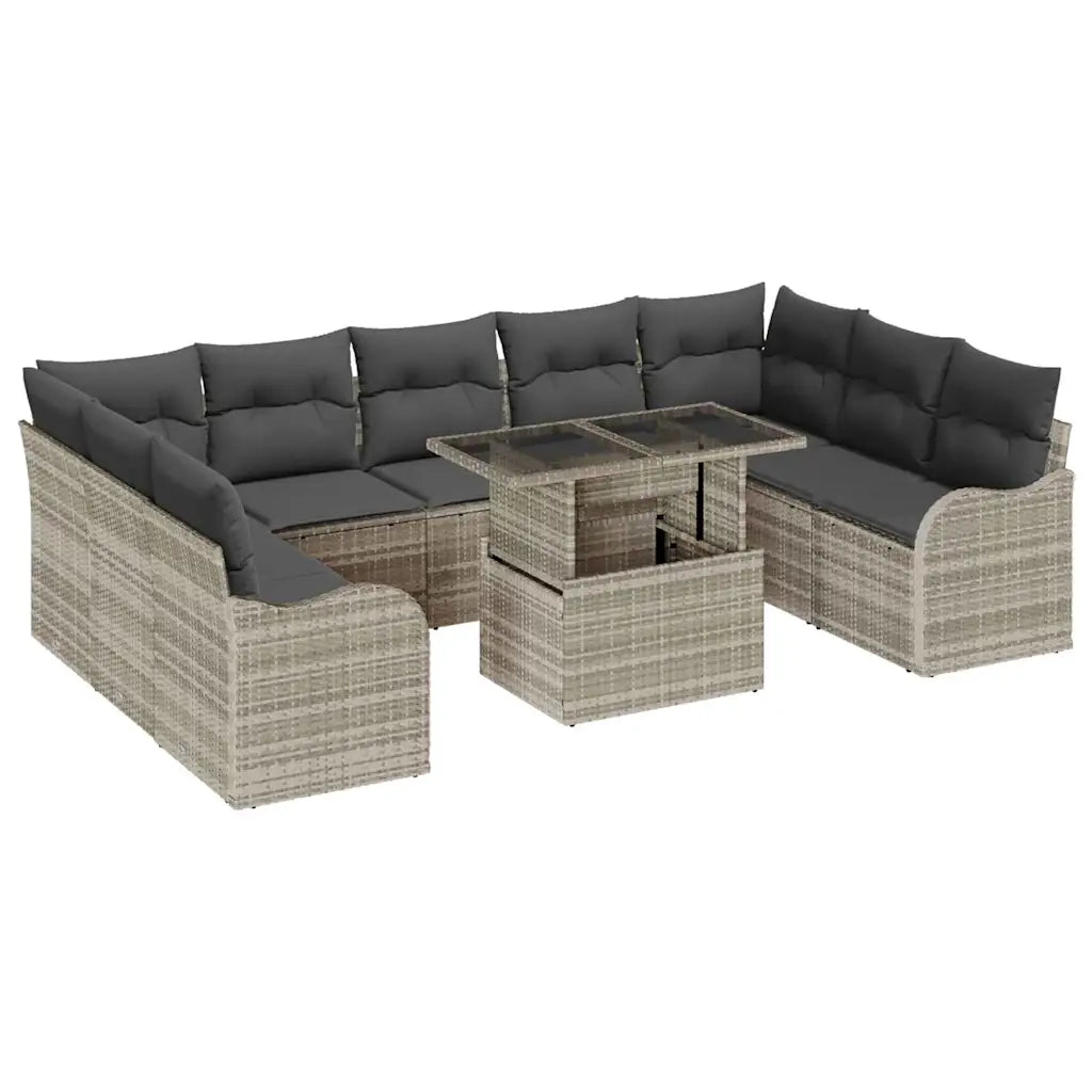 Set Divano da Giardino 10 pcs Grigio chiaro Poly Rattan 3348528