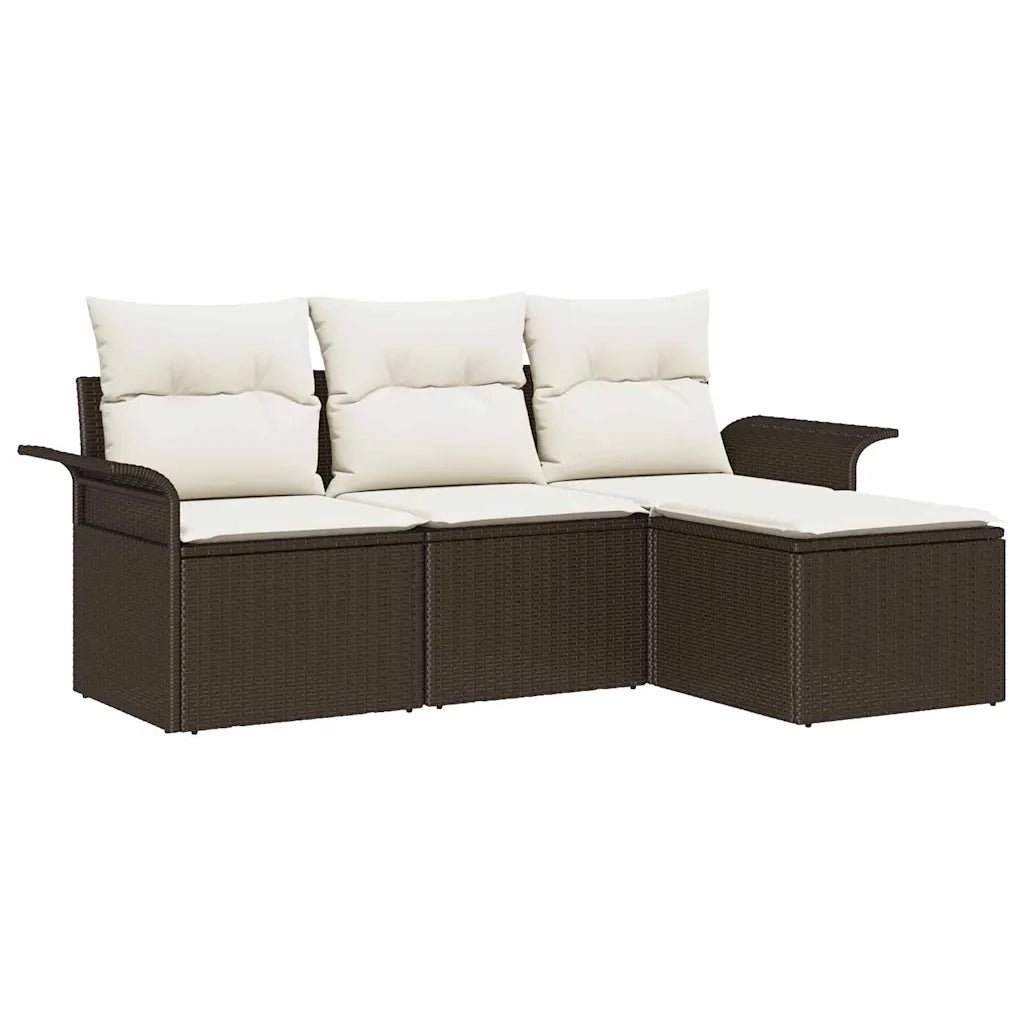 Set Divano da Giardino con cuscino 4 pcs Marrone Poly Rattan