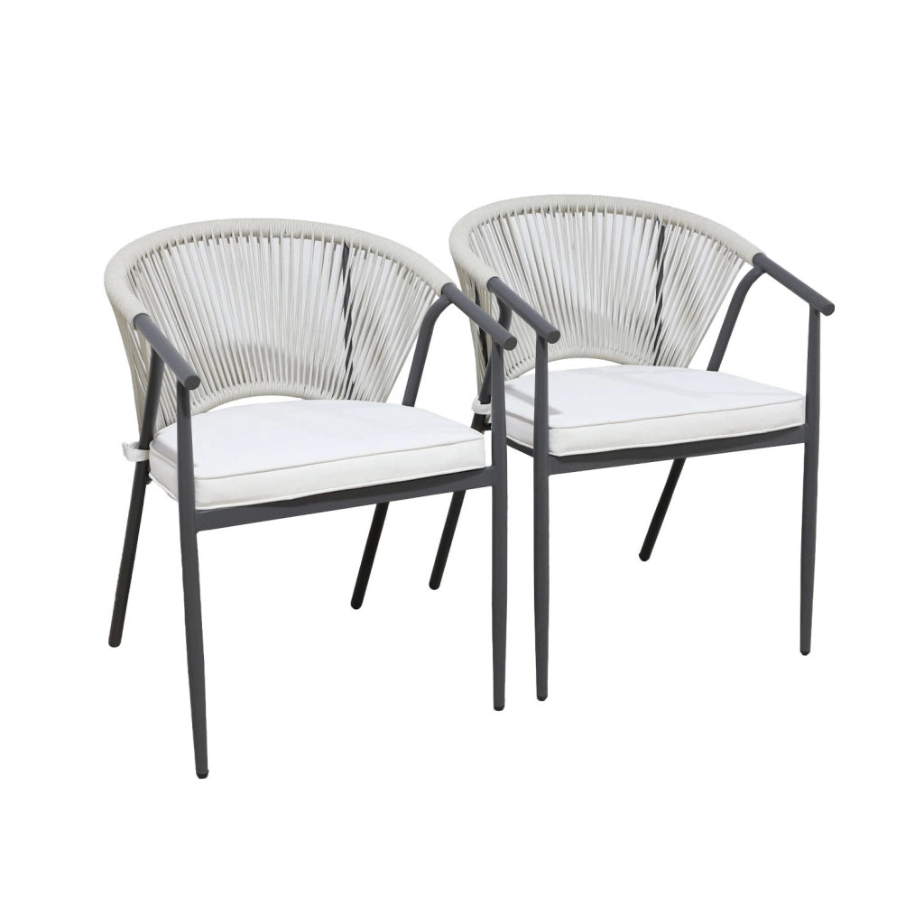 Set 2 sedie da giardino impilabili in acciaio e corde, beige