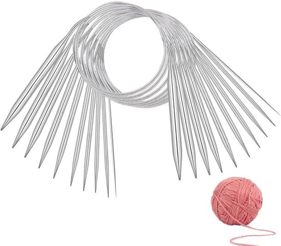 Set di punte di aghi rotondi da 80 cm - 10 pezzi - Acciaio inossidabile - Interchangeabile - Misure 2/2,5/3/3,5/4/5/5,5/6/7/8 mm - Duraturo e resistente - Punte di aghi da sartia