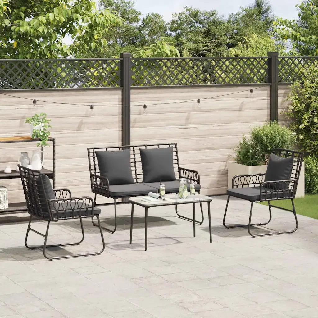 Set di Mobili da Giardino 4 pcs Nero e antracite polyrattan