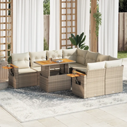 Set Divano da Giardino 9 pz con Cuscini Beige Polyrattan Acacia 3327579