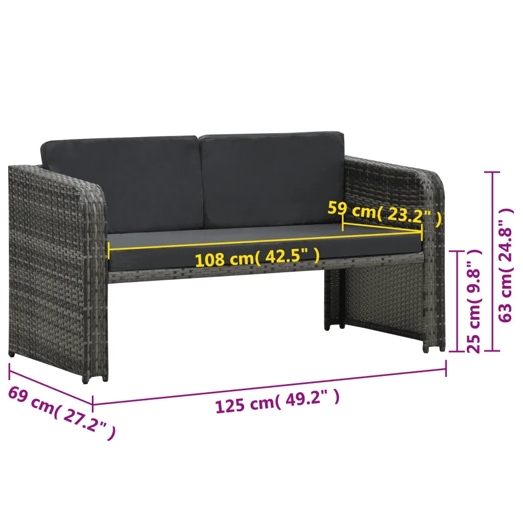 Set Divani da Giardino 4 pz con Cuscini in Polyrattan Antracite 48196