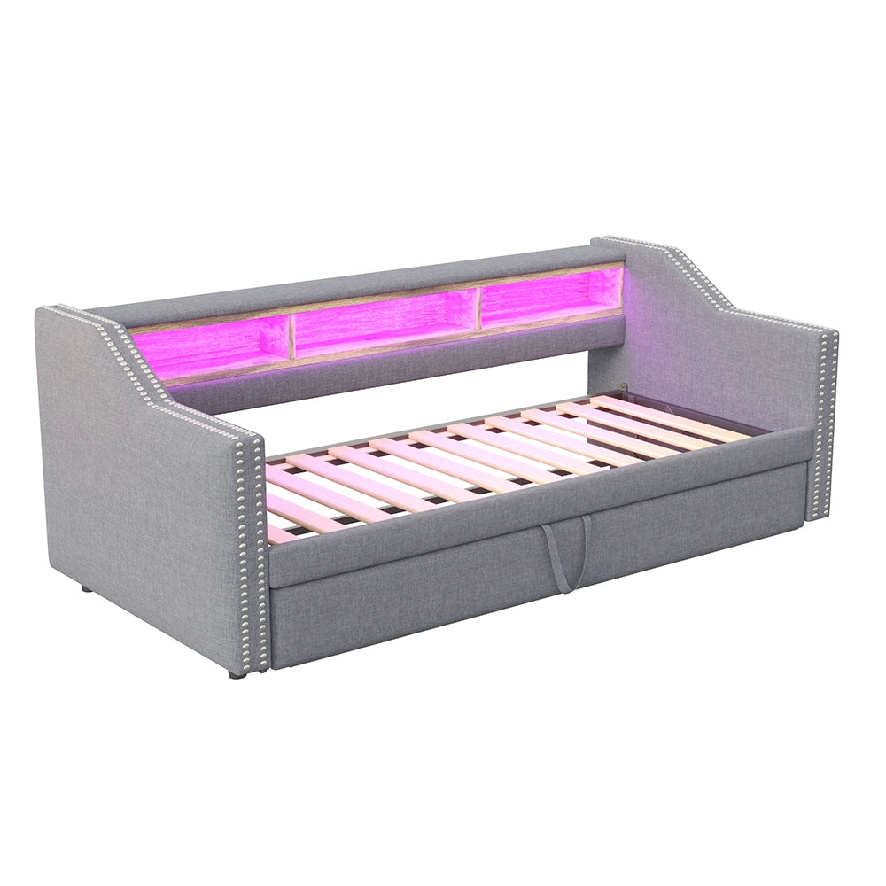 Divano letto - Xylo - 90/180x190 cm LED USB grigio chiaro