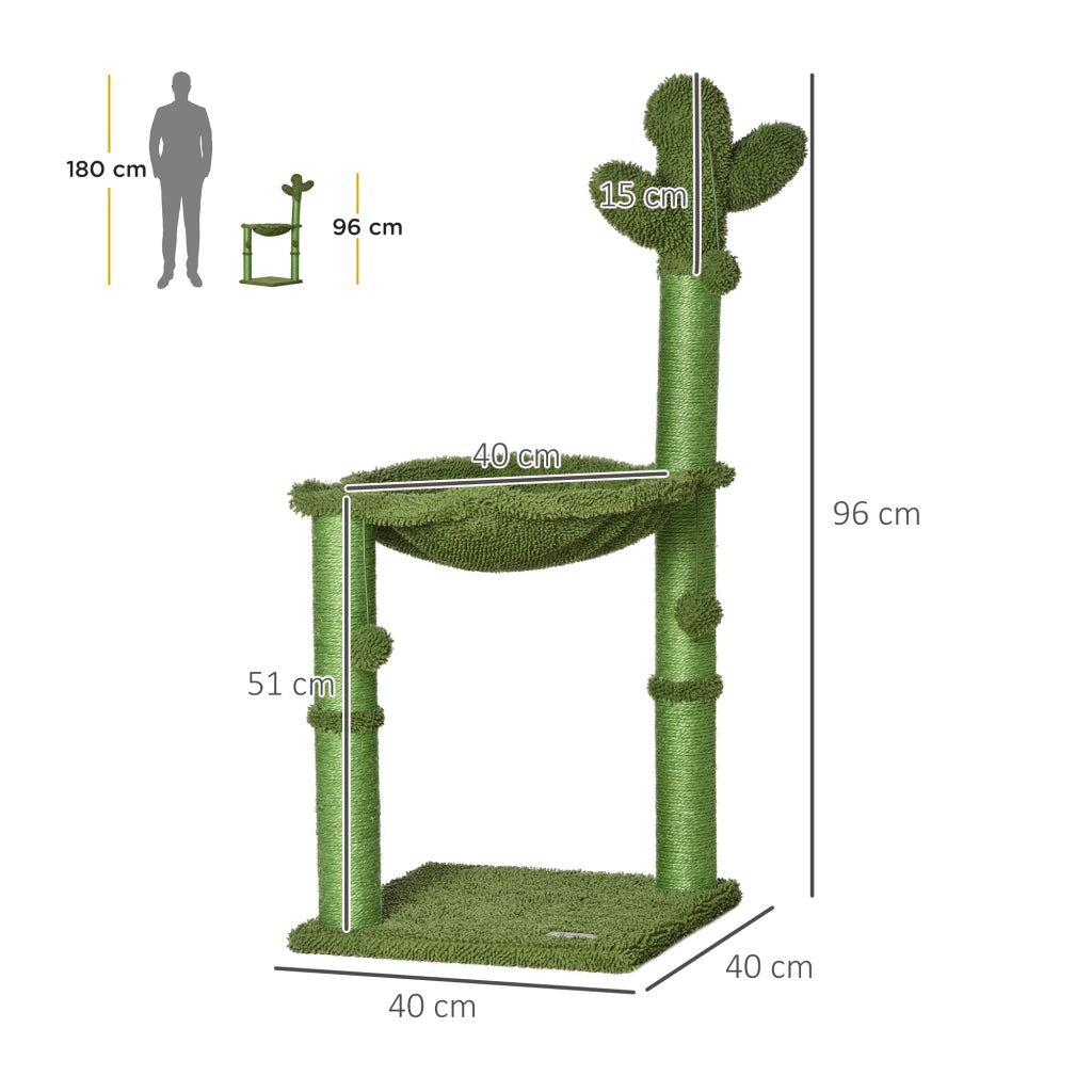 Tiragraffi per Gatti a Forma di Cactus con Amaca ¨C Minimal ¨C Verde 40x40x96cm