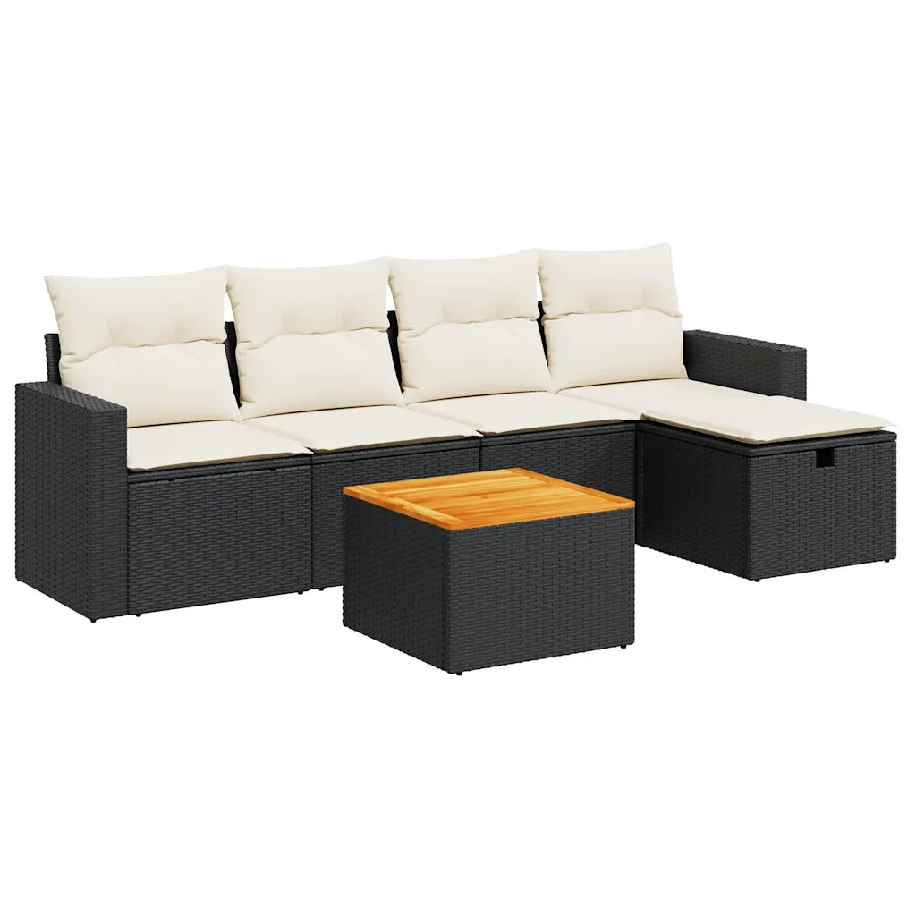 Set Divano da Giardino 6 pz con Cuscini Nero in Polyrattan 3325780