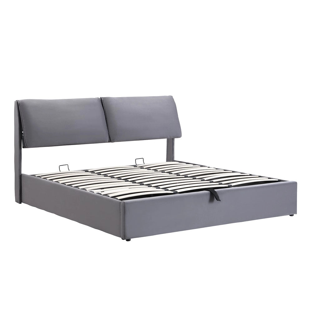 Letto Contenitore Imbottito con Testiera ¨C MINIMAL ¨C Velluto Grigio 160x200