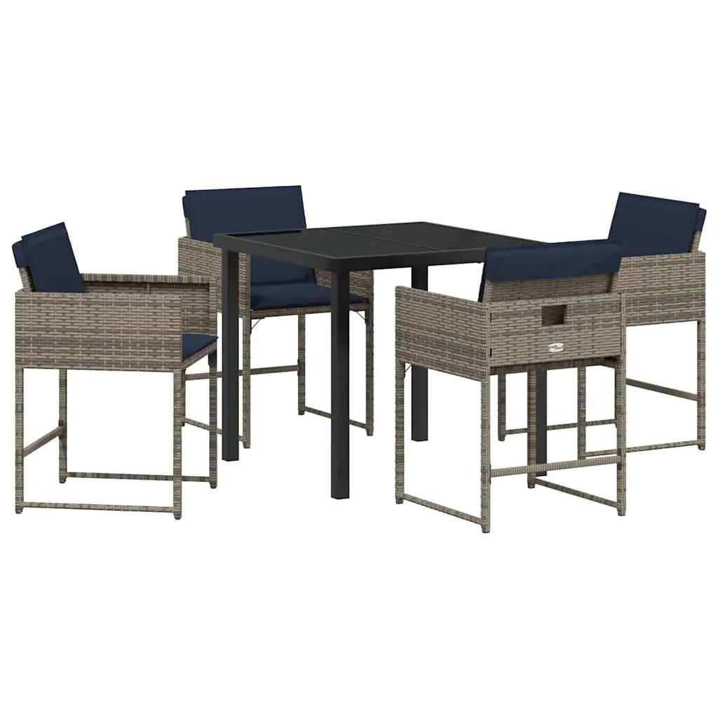 Set da Pranzo per Giardino con cuscino 5 pcs Grigio polyrattan