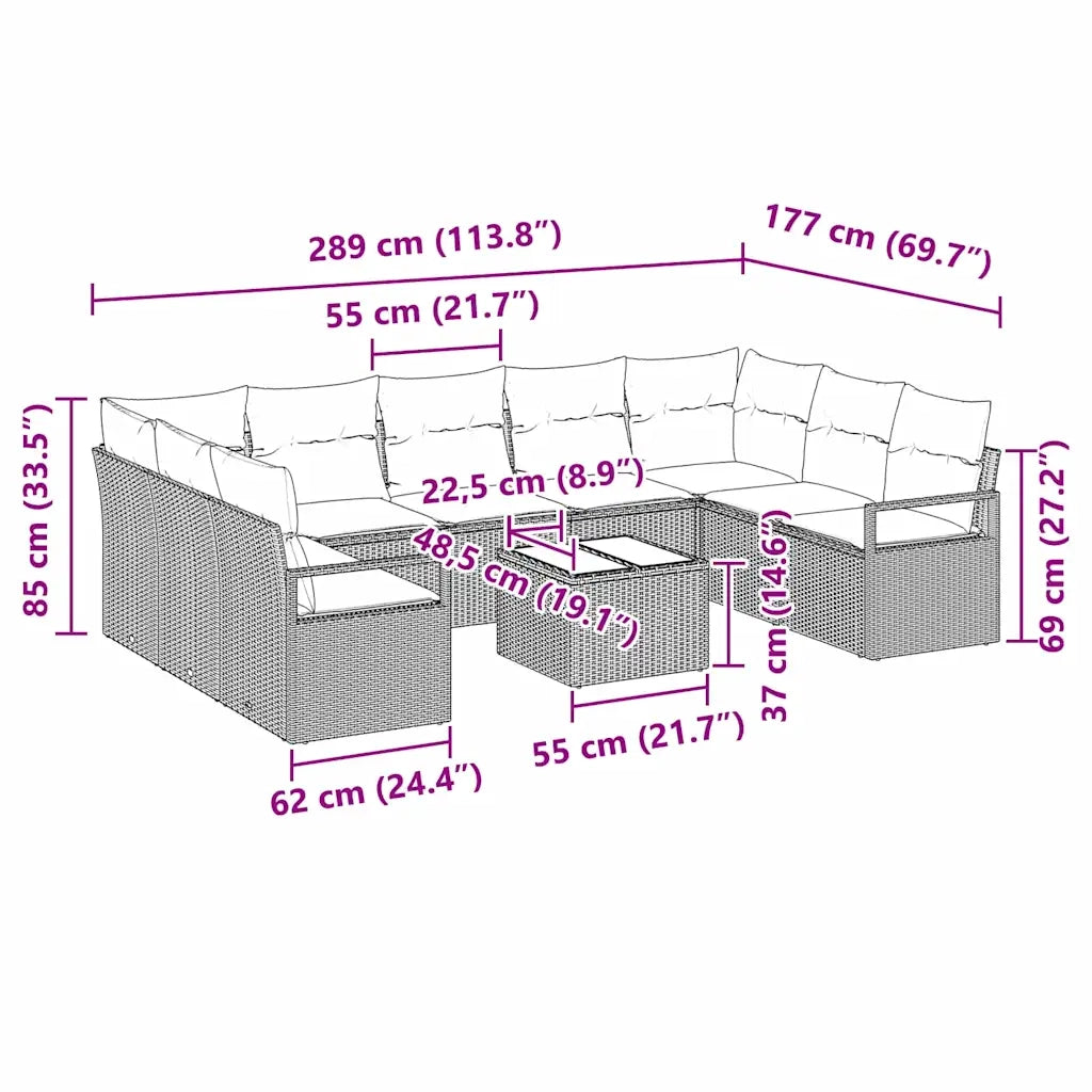Set di divani con cuscino 10 pcs Marrone polyrattan 3346548