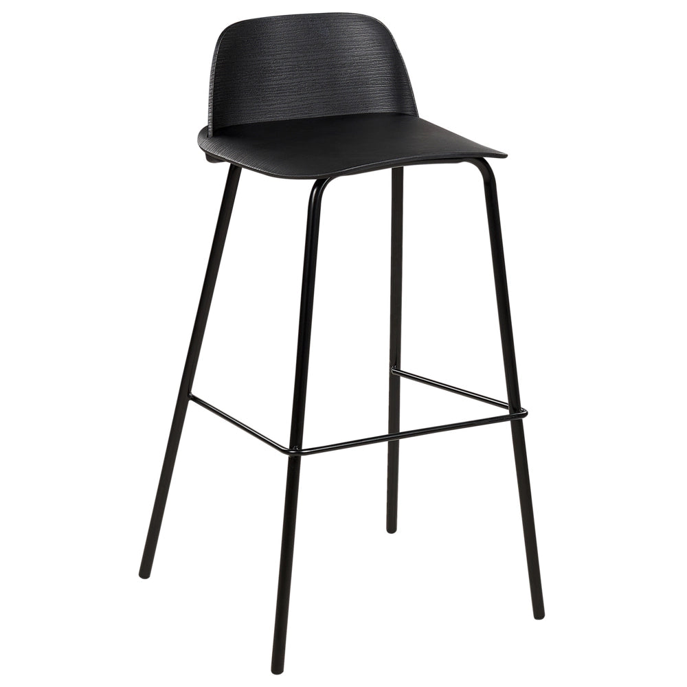 Set di 4 sgabelli da bar moderni in plastica nera sintetica e gambe in metallo stile moderno contemporaneo