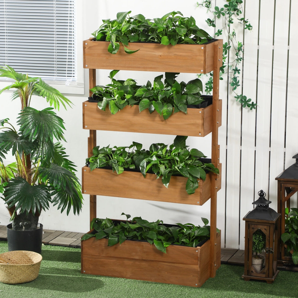 Fioriera in Legno 4 Livelli per Giardino Esterno con Fori di Drenaggio ¨C Minimal ¨C 80x45x142 cm Arancione