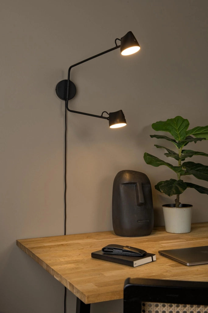 Applique LED da parete loft MILNE 2 luci nera Lucide