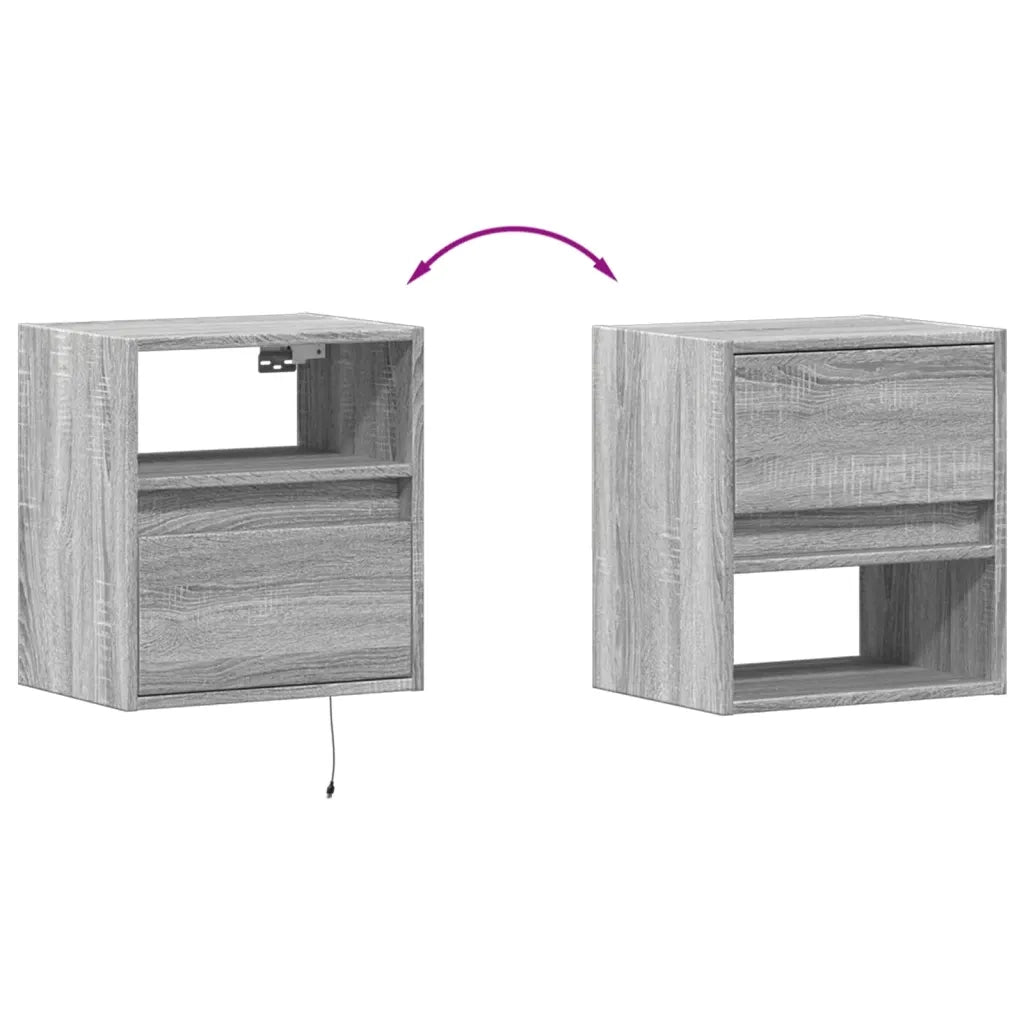 Comodini a Parete con luci LED 2 pz Grigio Sonoma 3307986