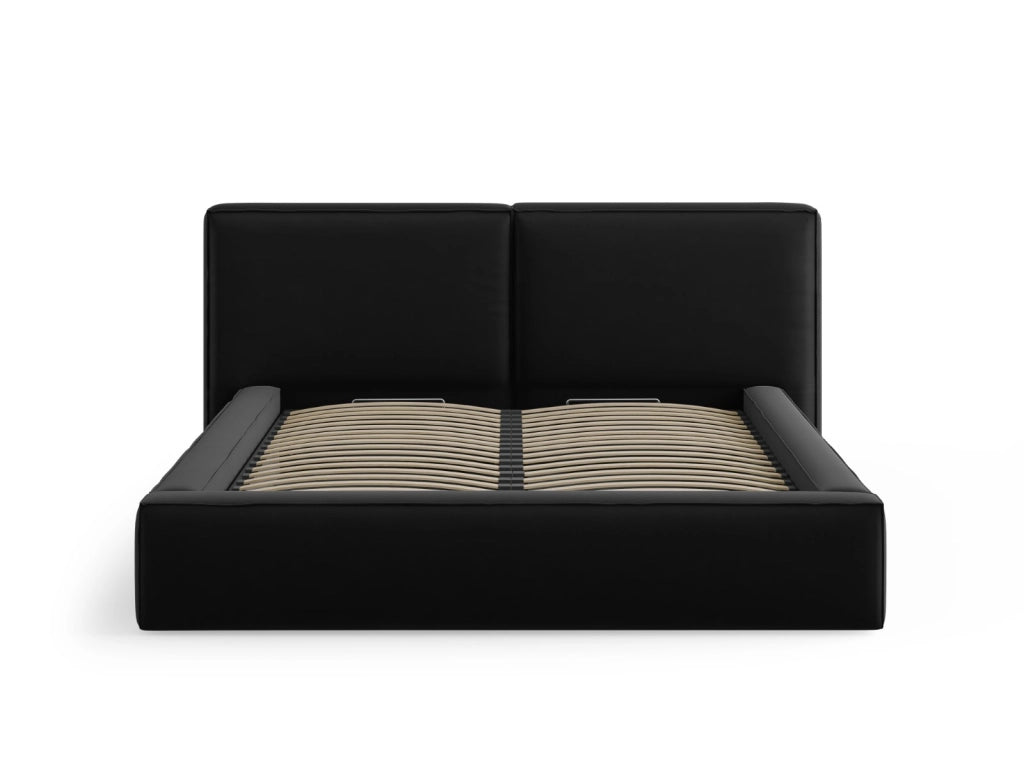 Cosmopolitan Design - Letto a cassettone con testiera doppia "Arendal" 200x200cm in velluto nero 