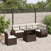 Set Divani da Giardino 7 pz con Cuscini Marrone in Polyrattan 3268573