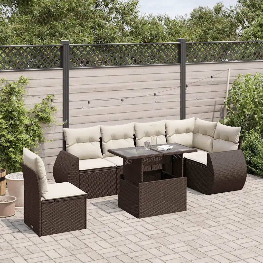 Set Divani da Giardino 7 pz con Cuscini Marrone in Polyrattan 3268573
