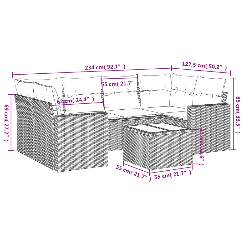 Set Divani da Giardino 7pz con Cuscini Grigio Chiaro Polyrattan 3218712