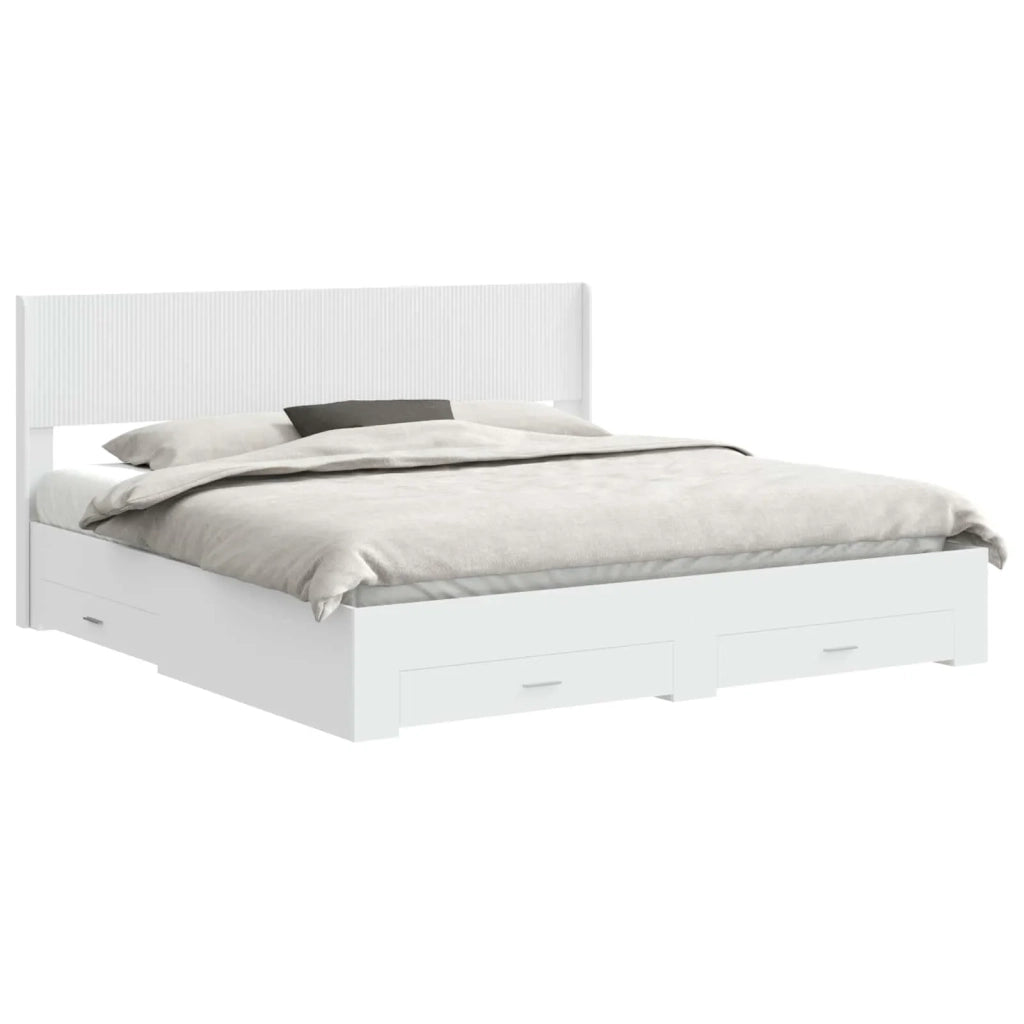 Letto da camera | Struttura del letto con stoccaggio e testata Bianco