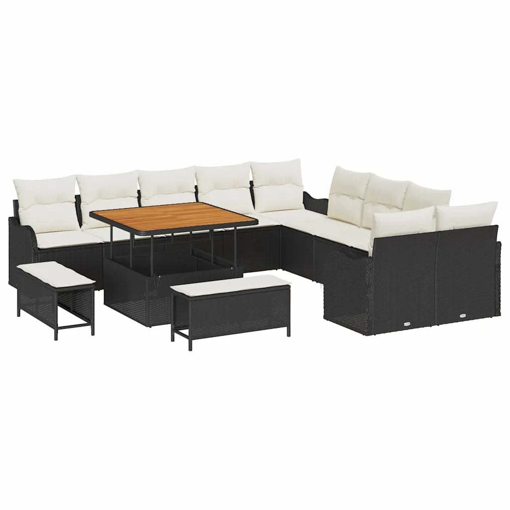 Set Divano da Giardino con cuscino 13 pcs Nero polyrattan 3362315