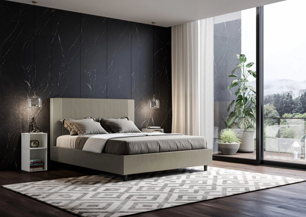 BS COM Letto matrimoniale contenitore imbottito 160x210 similpelle cappuccino