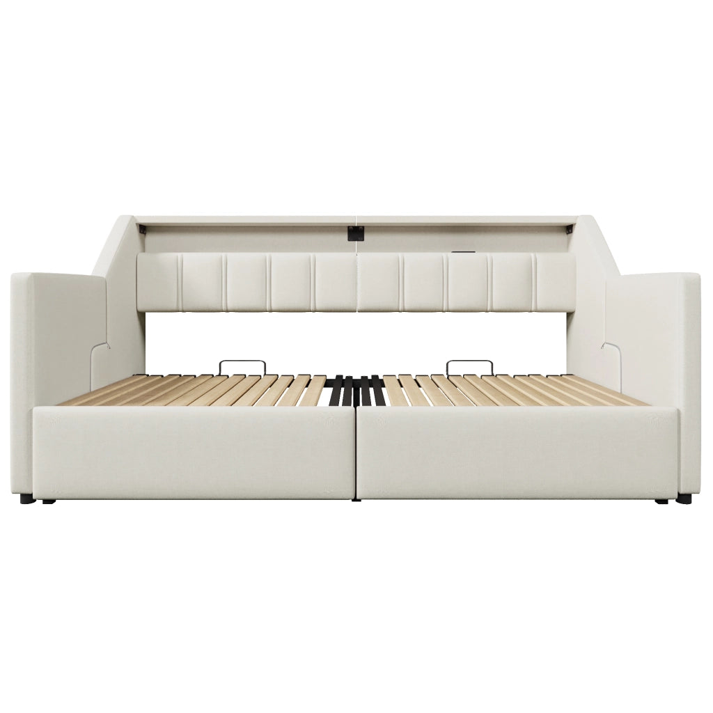 Daybed 90 x 200 cm con USB, Type-C, LED e 2 cassetti, beige