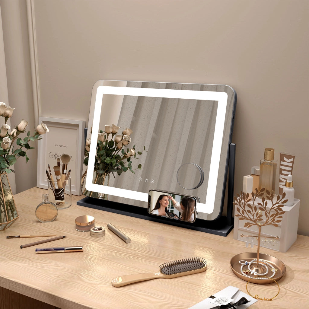Specchio LED con Ingrandimento e Ricarica USB ¨C Minimal ¨C Bianco 62.5x52 cm
