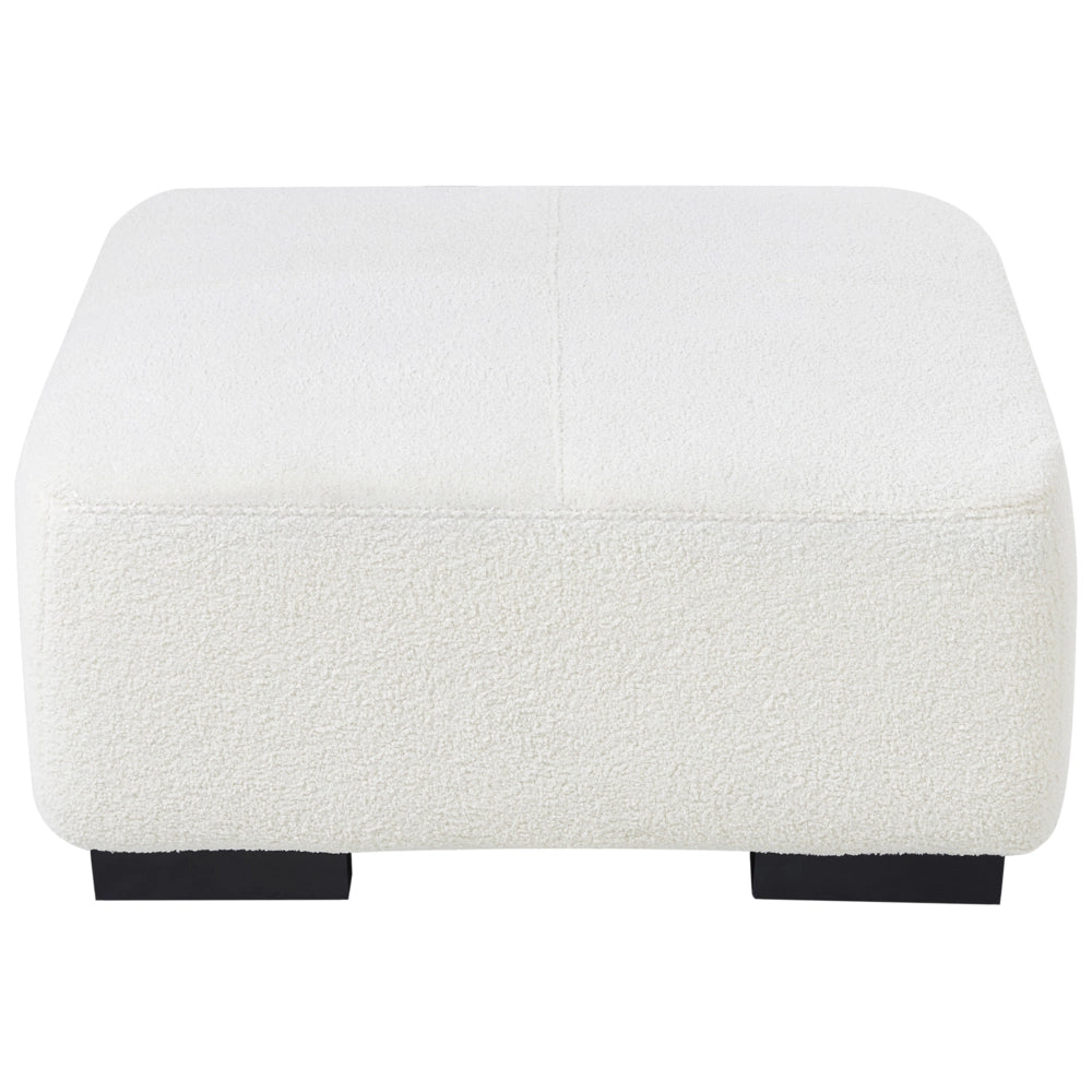 Divano angolare a L con cuscini 4 posti in tessuto bouclè bianco con ottomana versione a sinistra stile elegante moderno