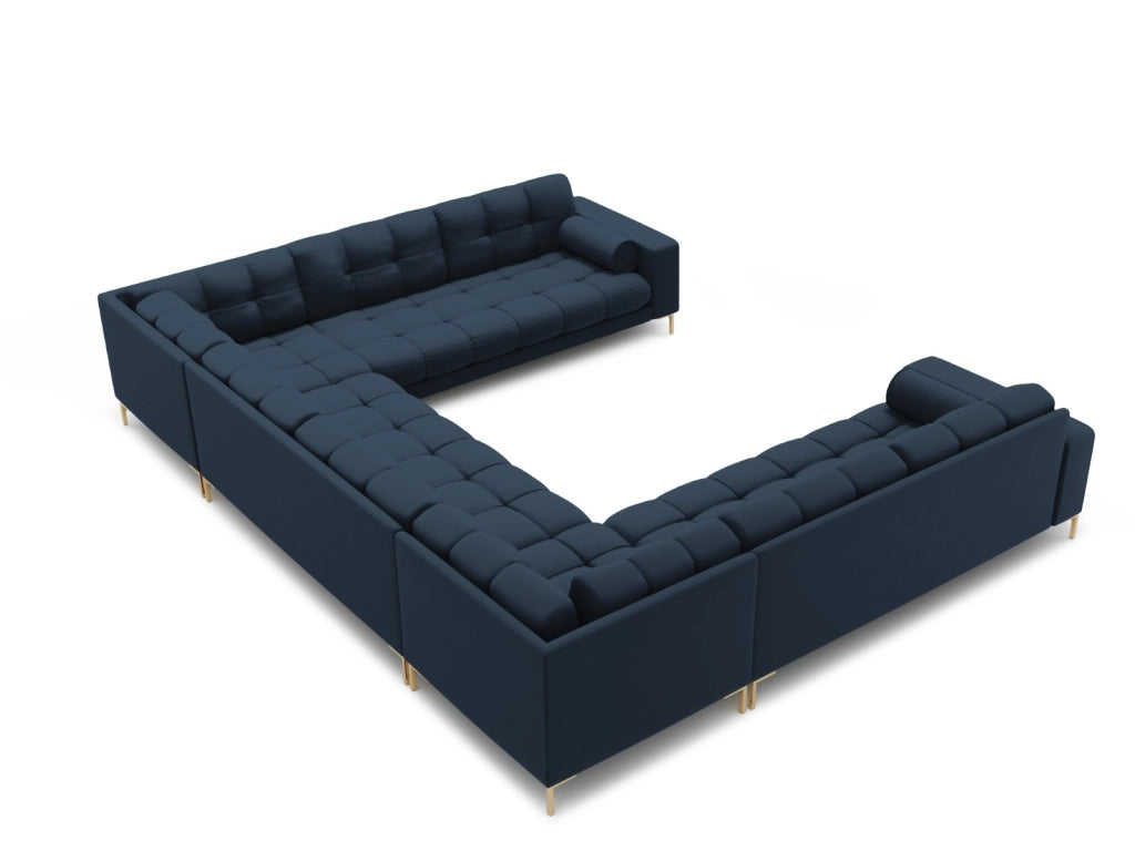 Cosmopolitan Design - Divano panoramico "Bali" 9 posti in tessuto strutturato blu 