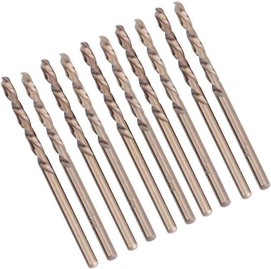 Set di 10 fori HSS-CO a spirale per ferro, acciaio inossidabile, ghisa, acciaio in lamina, acciaio in lamiera e angolari (1mm) per diametri da 10 a 50 mm