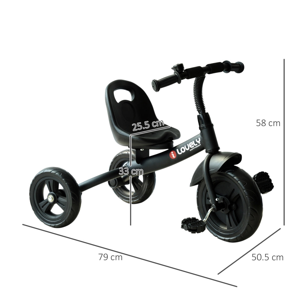 Triciclo Bambini con Campanello e Parafango ¨C Minimal ¨C Nero 79x50.5x58cm