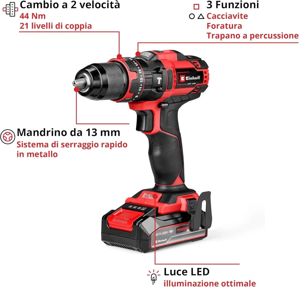 TRAPANO AVVIT PERCUS BATTERIA TECD1844LI EINHELL  VOLT 18 AH 2,5 XCHANGE