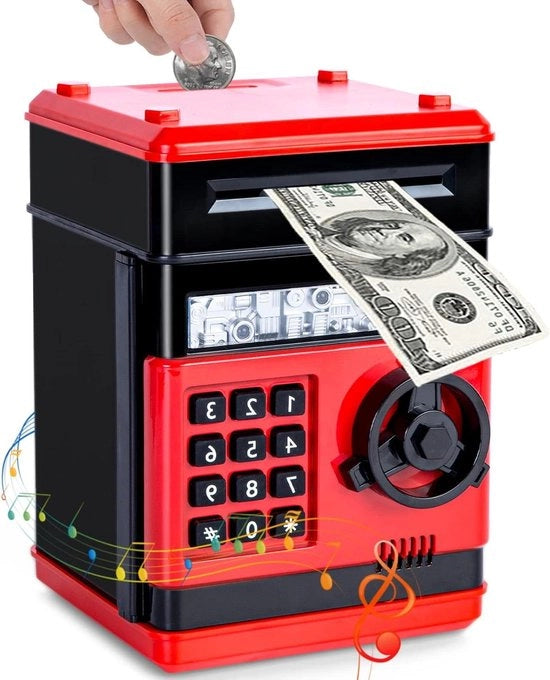 Cassa di Risparmio Elettronica per Bambini con Password, Mini ATM Automatico per Ragazzi e Ragazze (Rosso)