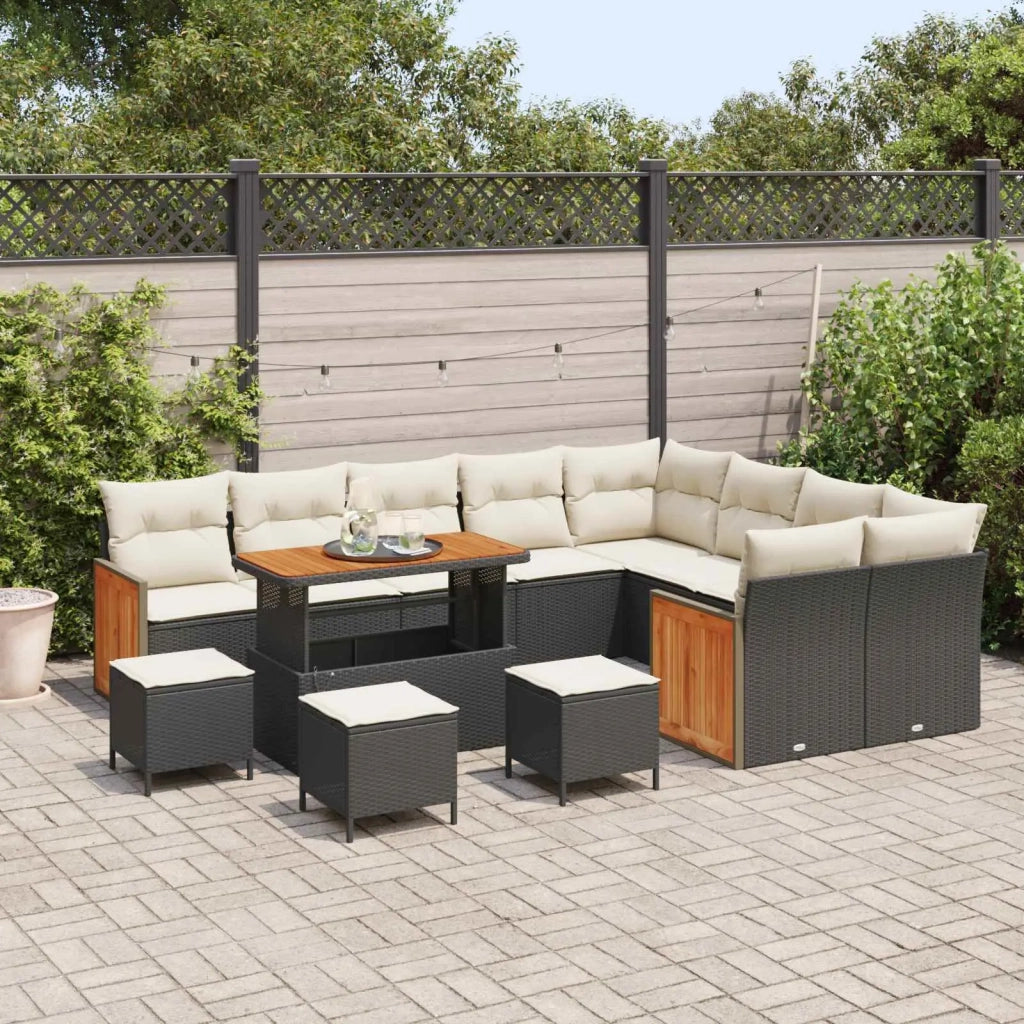 Set Divano da Giardino con cuscino 13 pcs Nero e Crema 3363220