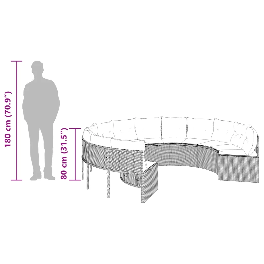 Divano da Giardino con Cuscini Circolare Grigio in Polyrattan 3318541