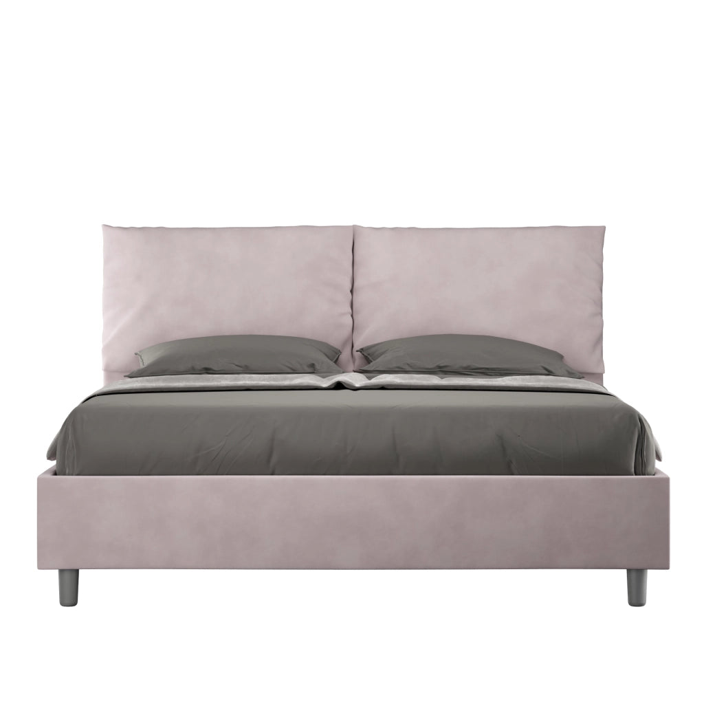 BS COM Letto matrimoniale contenitore doppia alzata imbottito 160x200 microfibra glicine